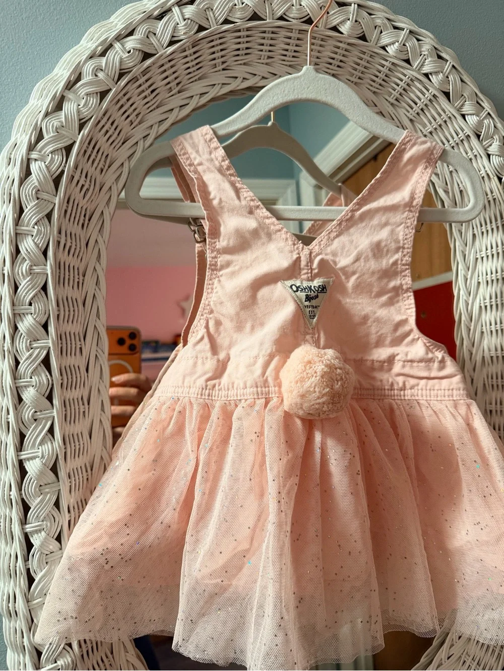 OshKosh B'gosh Light Pink Tulle Overall Dress with bunny tail